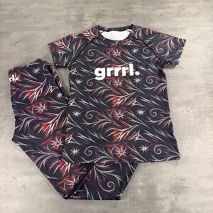 Grrrl Activewear Set Women Chloe Angel Black Red Tribal Graphic Gym Yoga Legging
